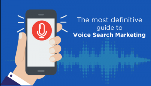A mobile screen showing Voice Recording feature and text as The most definitive guide to Voice Search Marketing.
